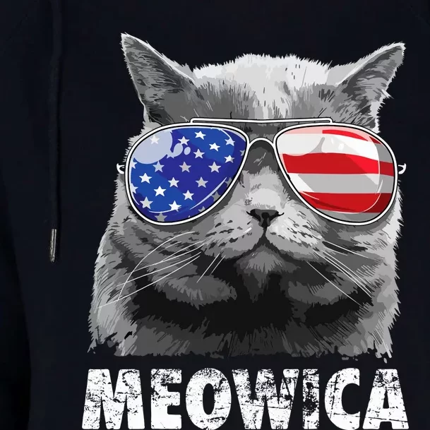 Cat 4th Of July Meowica Merica USA American Flag Womens Funnel Neck Pullover Hood