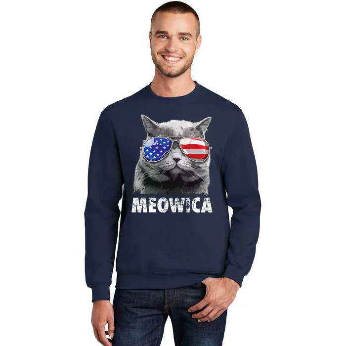 Cat 4th Of July Meowica Merica USA American Flag Tall Sweatshirt