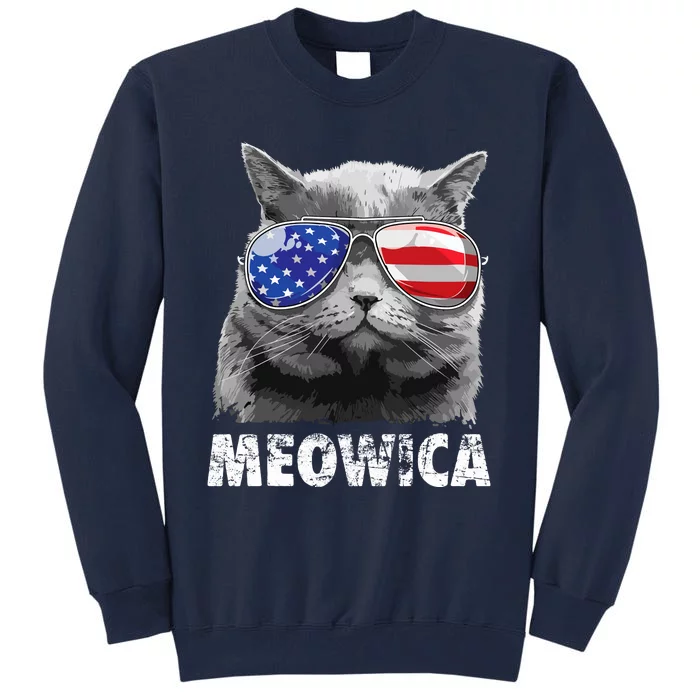 Cat 4th Of July Meowica Merica USA American Flag Tall Sweatshirt