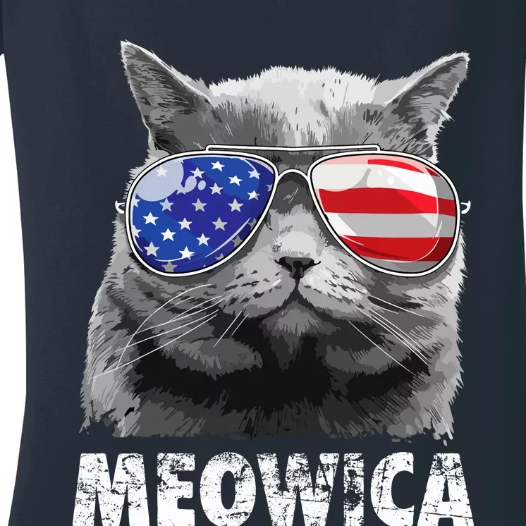 Cat 4th Of July Meowica Merica USA American Flag Women's V-Neck T-Shirt