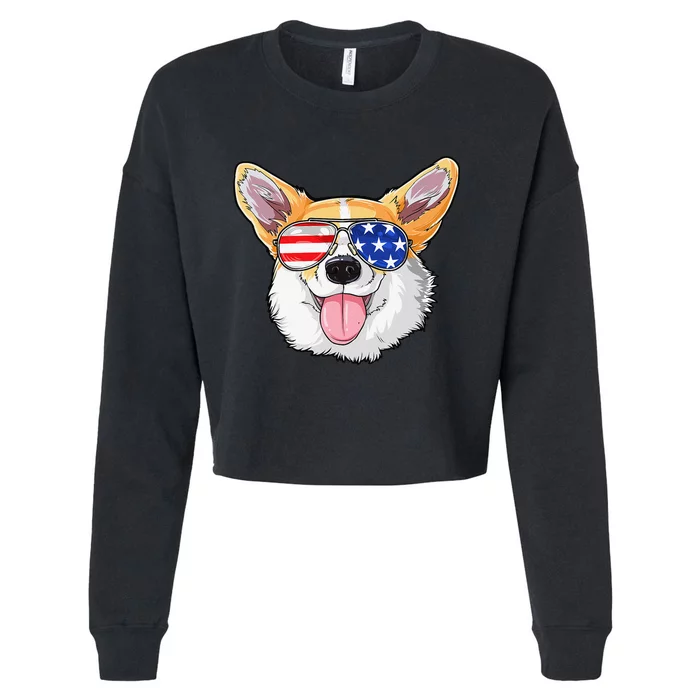 Corgi 4th of July American Sunglasses Dog Puppy USA Dog Cropped Pullover Crew