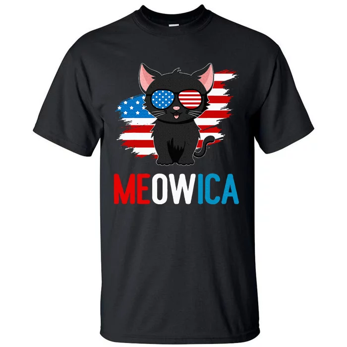 Cat 4th Of July Meowica Patriotic Kitten American Flag Tall T-Shirt