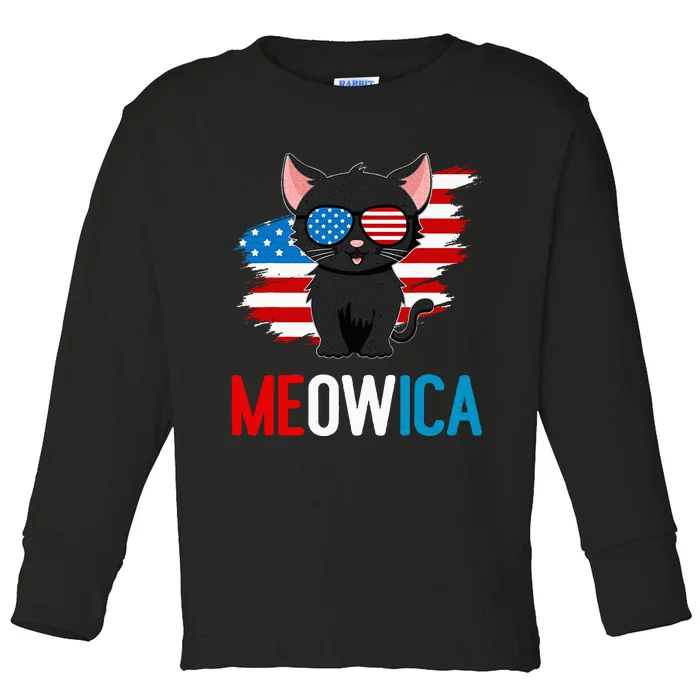 Cat 4th Of July Meowica Patriotic Kitten American Flag Toddler Long Sleeve Shirt