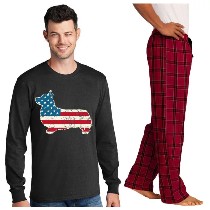 Corgi 4th of July Dog Lover Gifts  American Flag Long Sleeve Pajama Set