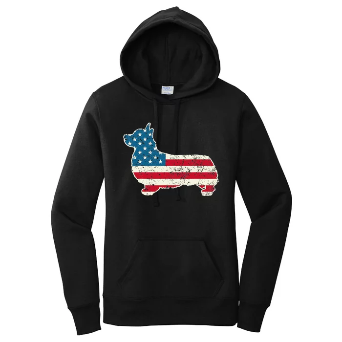 Corgi 4th of July Dog Lover Gifts  American Flag Women's Pullover Hoodie