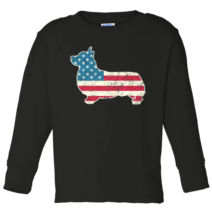 Corgi 4th Of July Dog Lover Gifts American Flag Toddler Long Sleeve Shirt