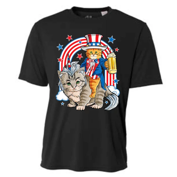 Cat 4h Of July Caticorn Unicorn Meowica Cooling Performance Crew T-Shirt