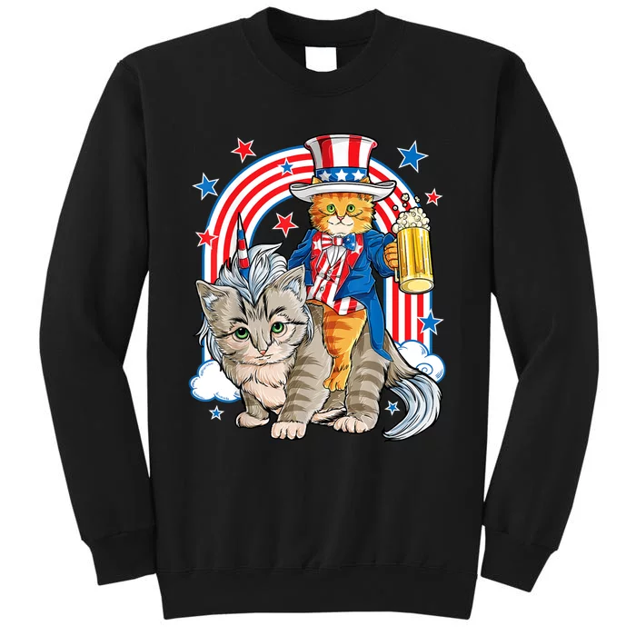 Cat 4h Of July Caticorn Unicorn Meowica Tall Sweatshirt