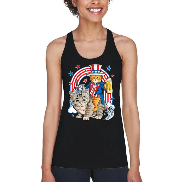 Cat 4h Of July Caticorn Unicorn Meowica Women's Racerback Tank