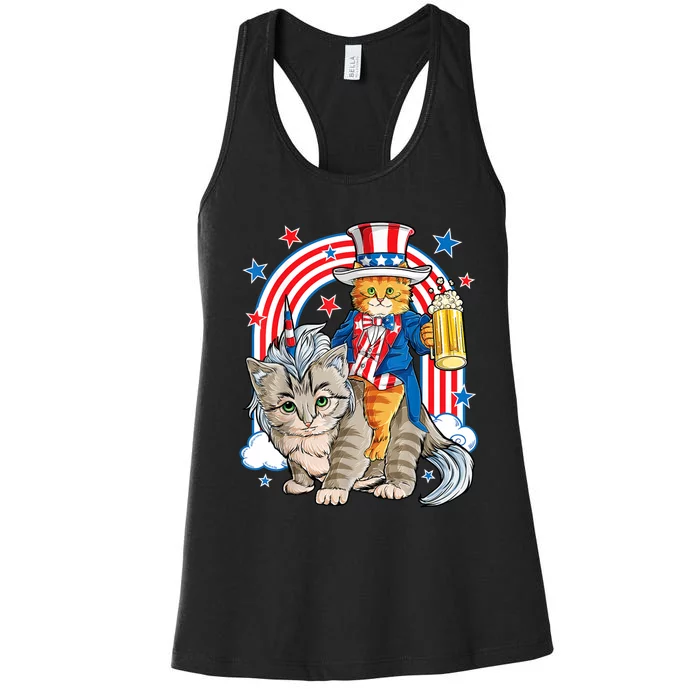 Cat 4h Of July Caticorn Unicorn Meowica Women's Racerback Tank