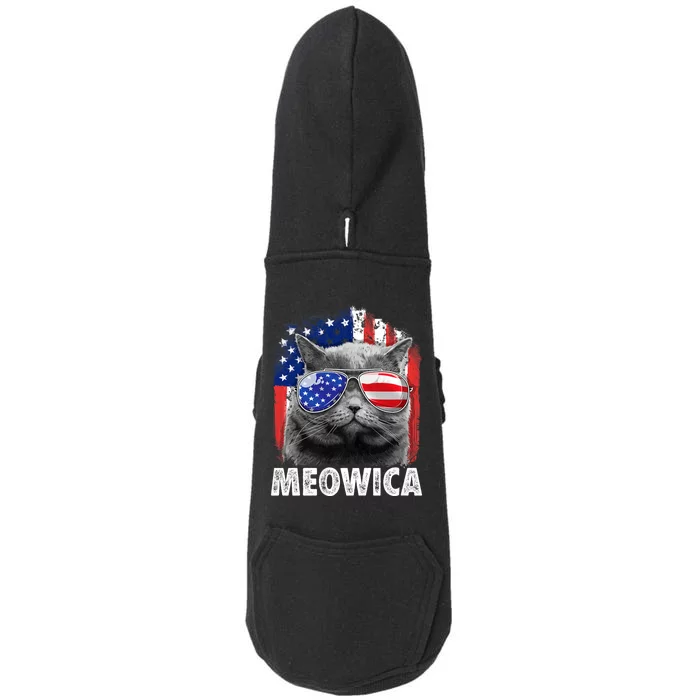 Cat 4th Of July Meowica Merica Usa American Flag Doggie 3-End Fleece Hoodie