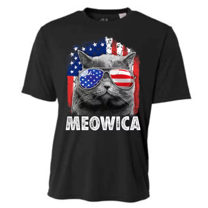 Cat 4th Of July Meowica Merica Usa American Flag Cooling Performance Crew T-Shirt