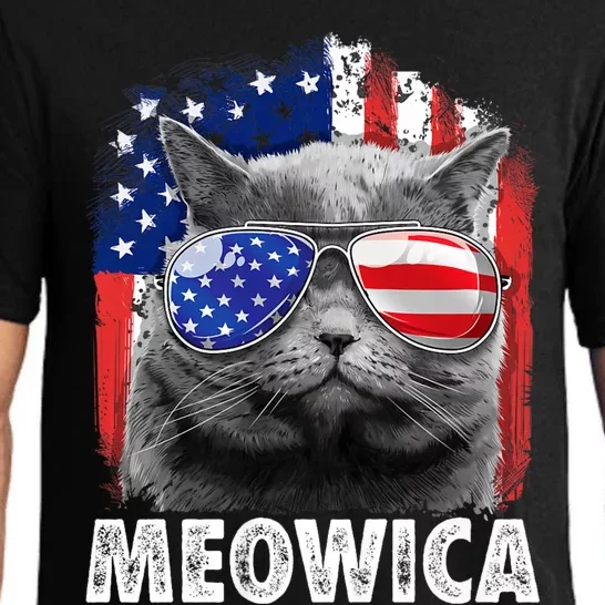 Cat 4th Of July Meowica Merica Usa American Flag Pajama Set