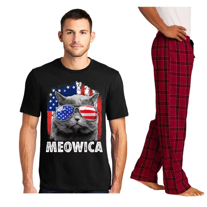 Cat 4th Of July Meowica Merica Usa American Flag Pajama Set