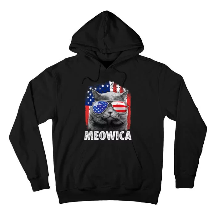 Cat 4th Of July Meowica Merica Usa American Flag Tall Hoodie