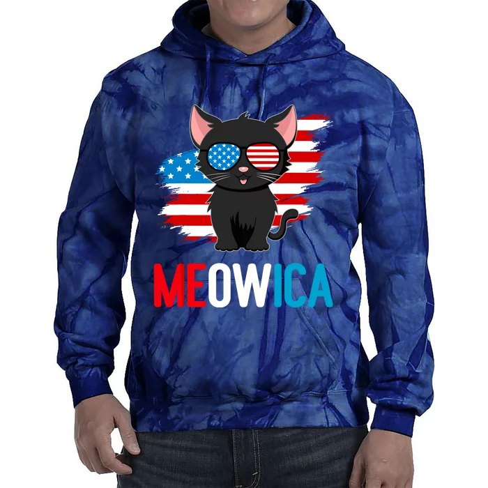 Cat 4th Of July Meowica Patriotic Kitten American Flag Funny Tie Dye Hoodie