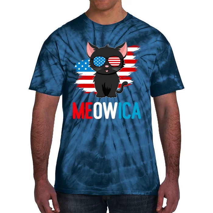 Cat 4th Of July Meowica Patriotic Kitten American Flag Funny Tie-Dye T-Shirt