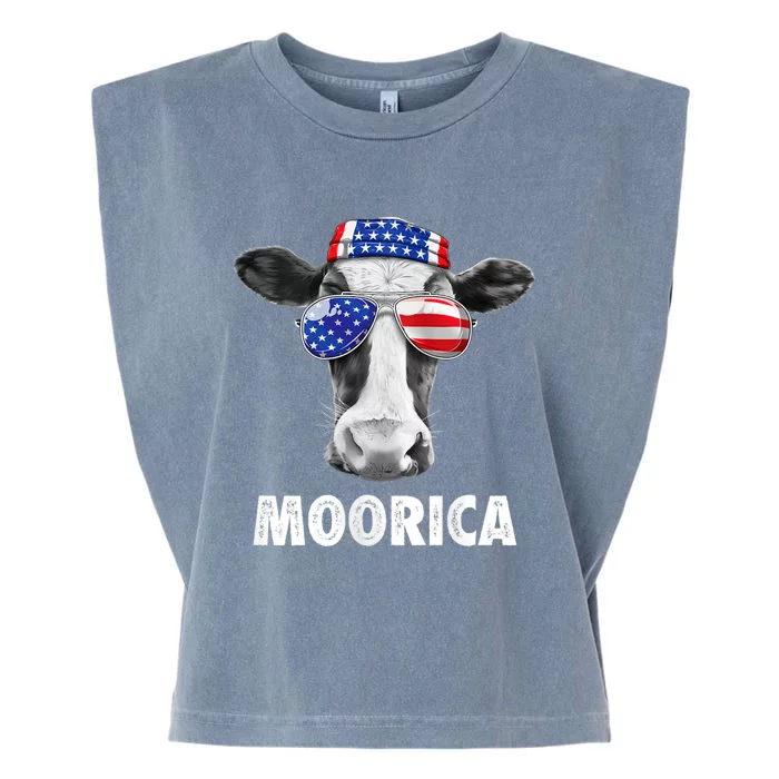 Cow 4th Of July Moorica Merica Usa Flag Garment-Dyed Women's Muscle Tee