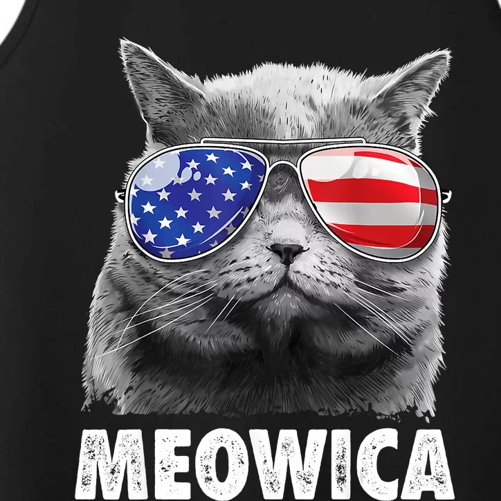 Cat 4th Of July Meowica American Flag Sunglasses Performance Tank