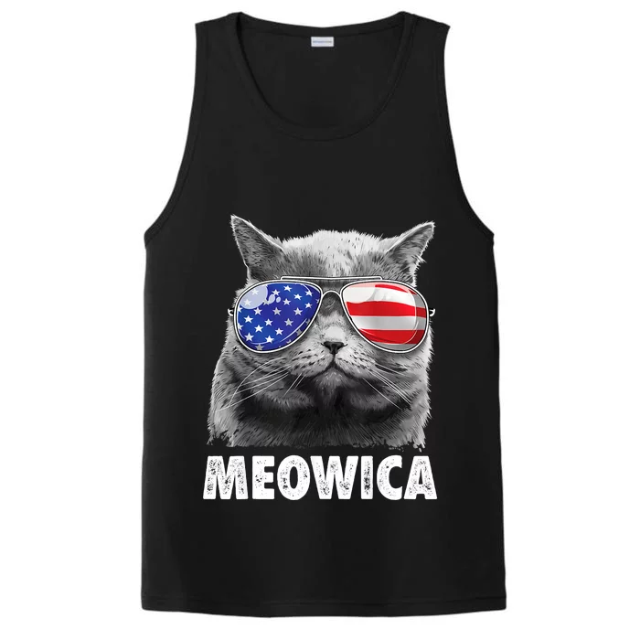 Cat 4th Of July Meowica American Flag Sunglasses Performance Tank