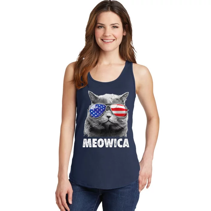 Cat 4th Of July Meowica American Flag Sunglasses Ladies Essential Tank