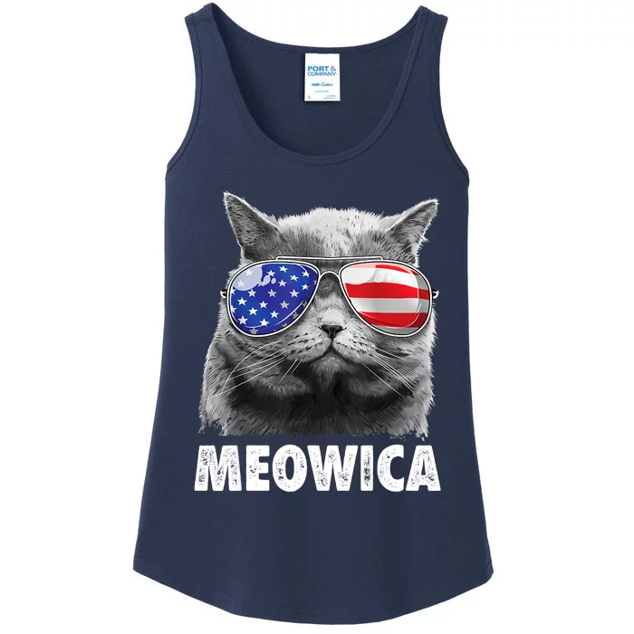 Cat 4th Of July Meowica American Flag Sunglasses Ladies Essential Tank