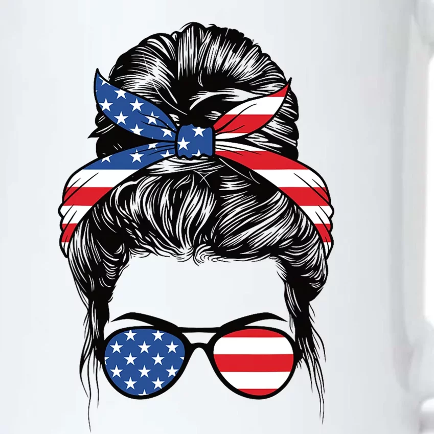 Cute 4th Of July Messy Bun Woman American Flag Patriotic USA Black Color Changing Mug