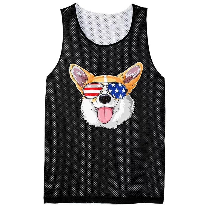 Corgi 4th Of July American Sunglasses Dog Puppy USA Dog Mesh Reversible Basketball Jersey Tank