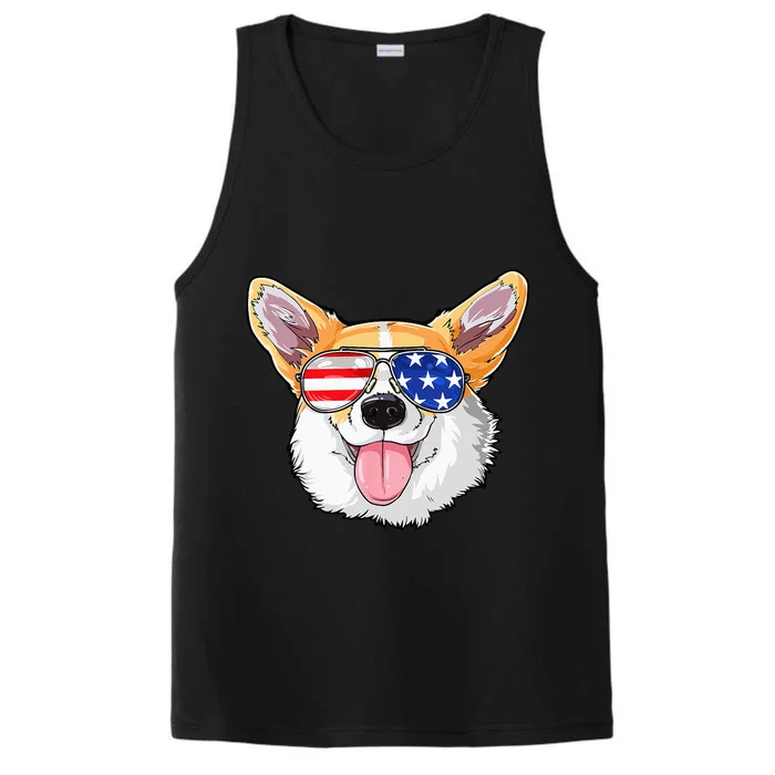 Corgi 4th Of July American Sunglasses Dog Puppy USA Dog Performance Tank