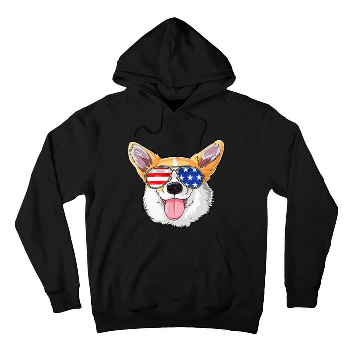 Corgi 4th Of July American Sunglasses Dog Puppy USA Dog Tall Hoodie