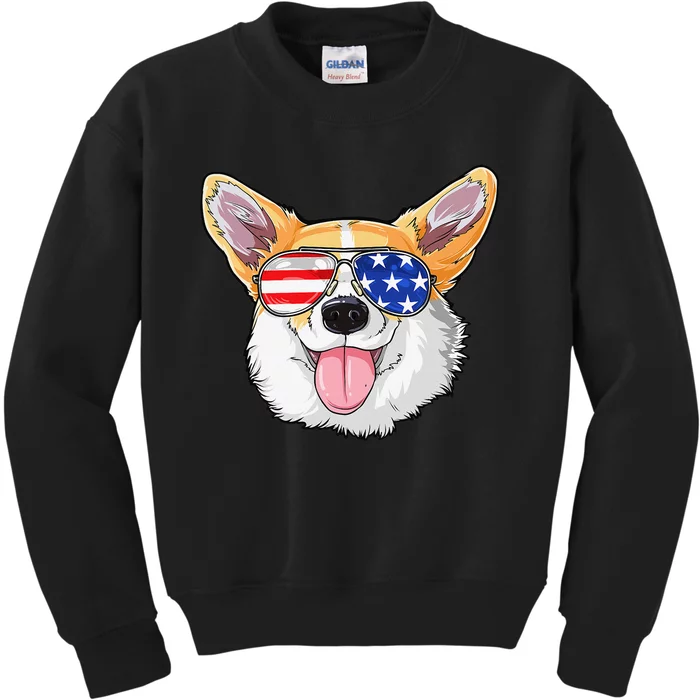 Corgi 4th of July American Sunglasses Dog Puppy USA Dog Kids Sweatshirt