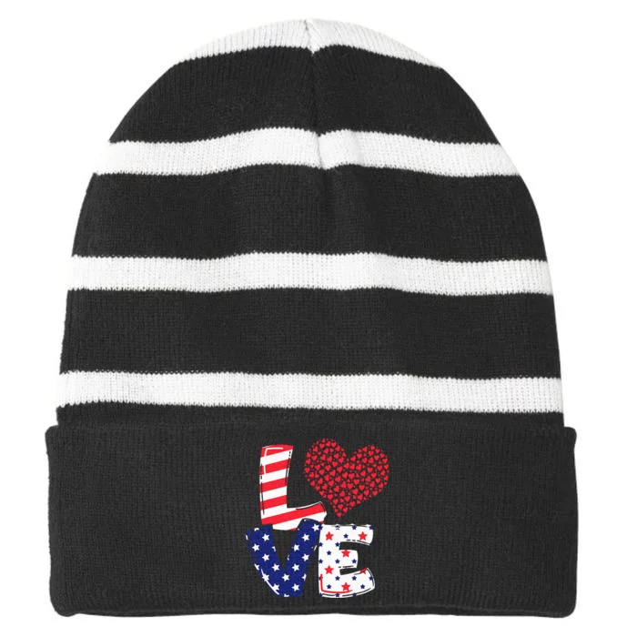 Celebrate 4th Of July America Independence Love Girl Women Striped Beanie with Solid Band