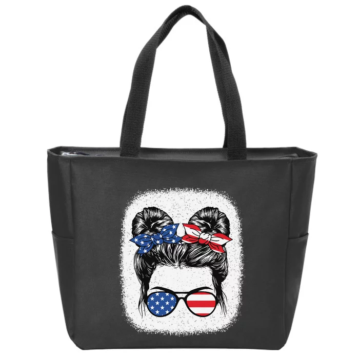 Cute 4th Of July Messy Bun American Flag Patriotic USA Zip Tote Bag