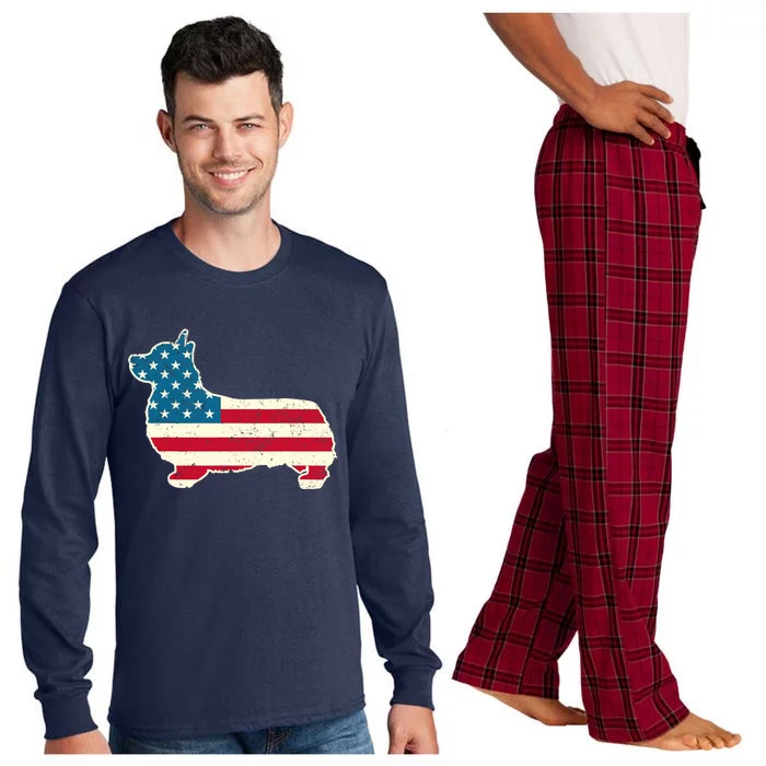 Corgi 4th of July Dog Lover Gifts American Flag Long Sleeve Pajama Set