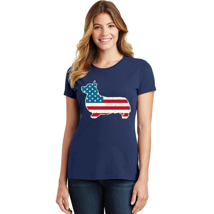 Corgi 4th of July Dog Lover Gifts American Flag Women's T-Shirt