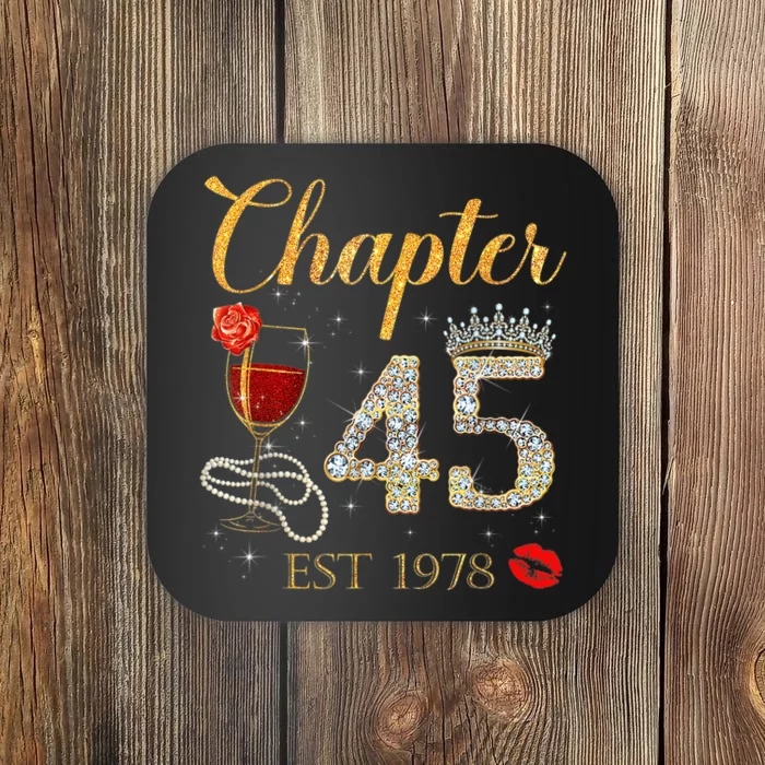 Chapter 45 Years EST 1978 45th Birthday Red Rose Wine Crown Coaster