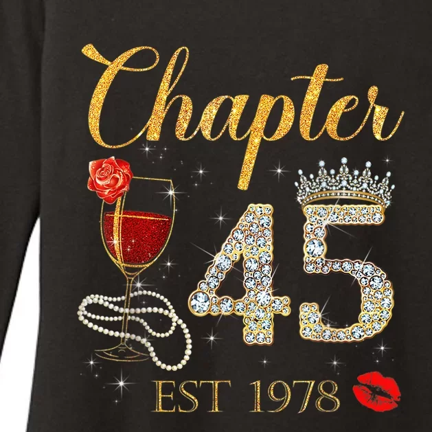 Chapter 45 Years EST 1978 45th Birthday Red Rose Wine Crown Womens CVC Long Sleeve Shirt