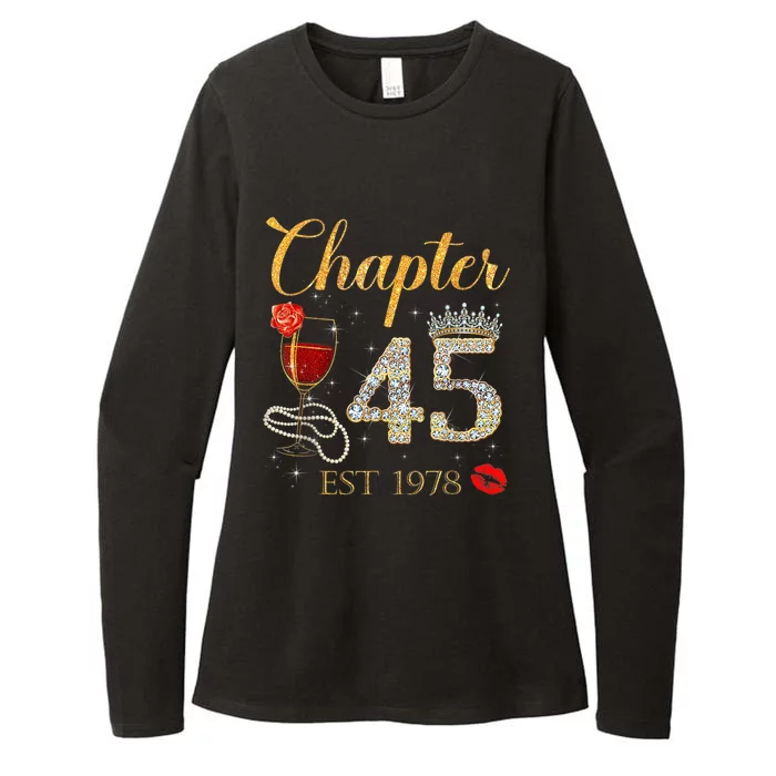 Chapter 45 Years EST 1978 45th Birthday Red Rose Wine Crown Womens CVC Long Sleeve Shirt