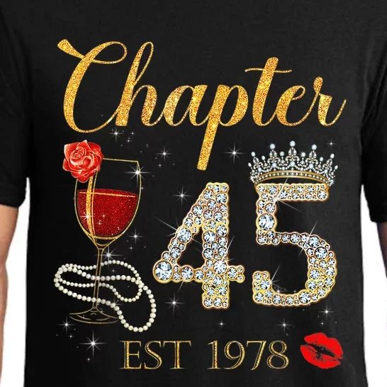 Chapter 45 Years EST 1978 45th Birthday Red Rose Wine Crown Pajama Set