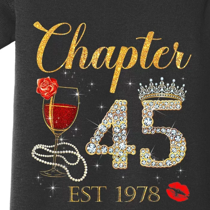 Chapter 45 Years EST 1978 45th Birthday Red Rose Wine Crown Baby Bodysuit