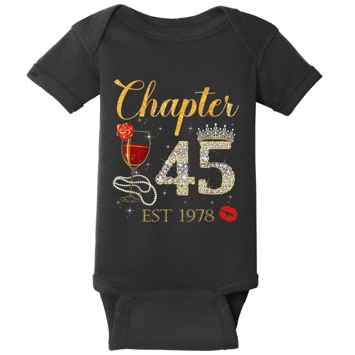 Chapter 45 Years EST 1978 45th Birthday Red Rose Wine Crown Baby Bodysuit