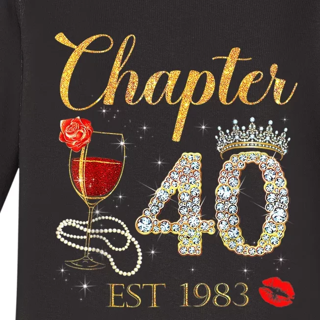 Chapter 40 Years EST 1983 40th Birthday Red Rose Wine Crown Baby Long Sleeve Bodysuit