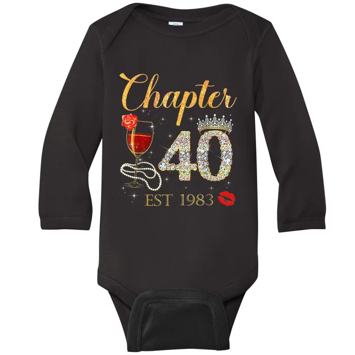 Chapter 40 Years EST 1983 40th Birthday Red Rose Wine Crown Baby Long Sleeve Bodysuit