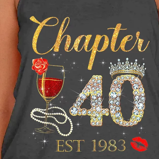 Chapter 40 Years EST 1983 40th Birthday Red Rose Wine Crown Women's Knotted Racerback Tank