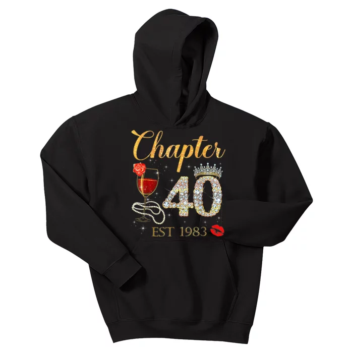 Chapter 40 Years EST 1983 40th Birthday Red Rose Wine Crown Kids Hoodie