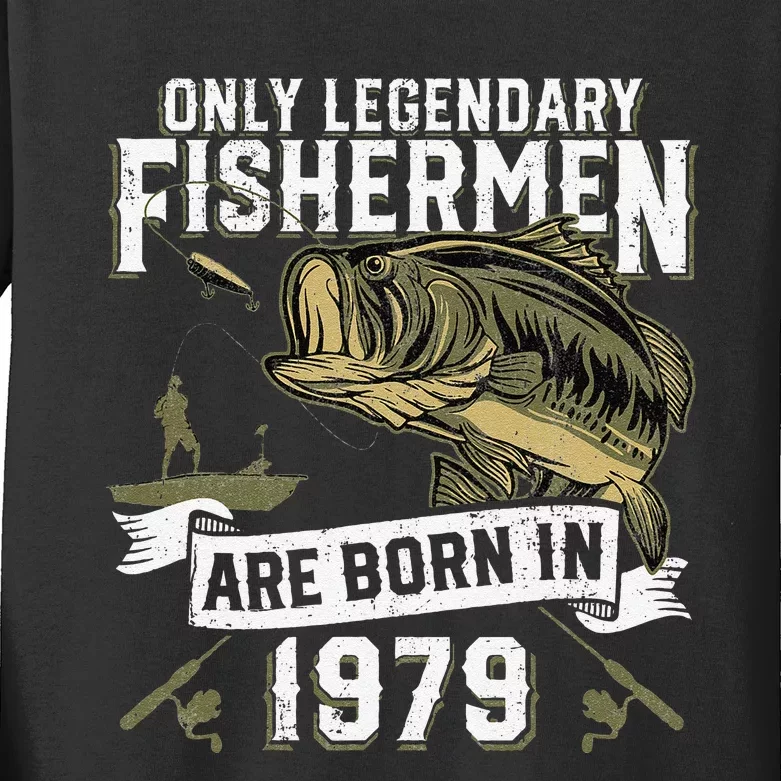 Cute 43 Year Old Fishing Birthday Born 1979 43rd Fisherman Gift Kids Long Sleeve Shirt