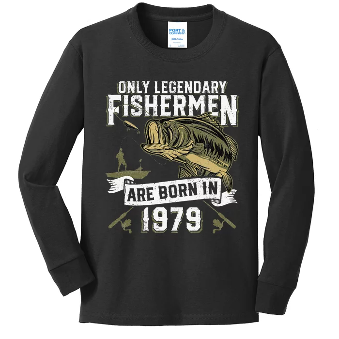 Cute 43 Year Old Fishing Birthday Born 1979 43rd Fisherman Gift Kids Long Sleeve Shirt