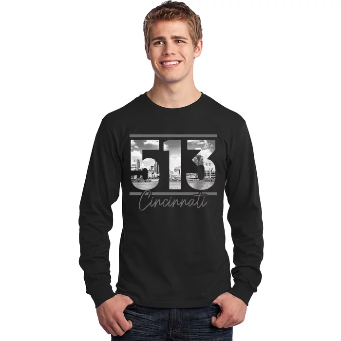 Cincinnati 513 Area Code Skyline Ohio Vintage Long Sleeve Shirt