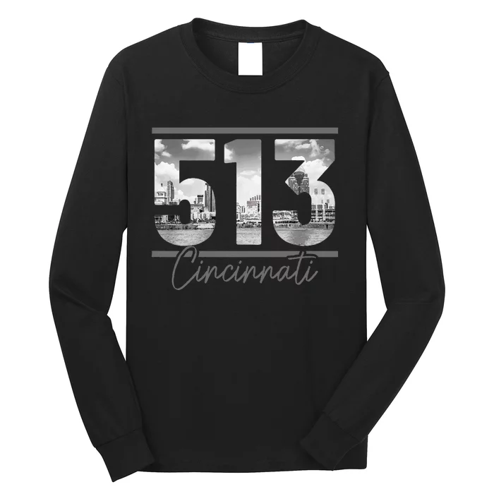 Cincinnati 513 Area Code Skyline Ohio Vintage Long Sleeve Shirt