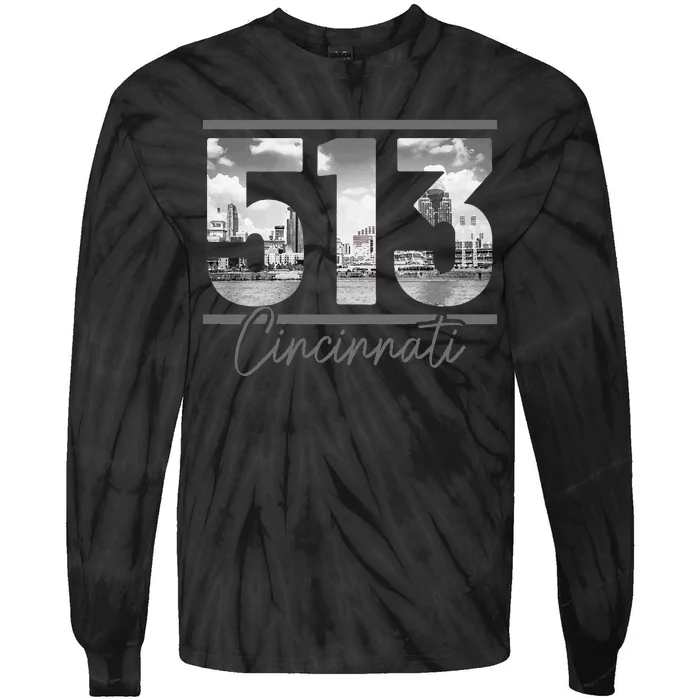 Cincinnati 513 Area Code Skyline Ohio Vintage Tie-Dye Long Sleeve Shirt